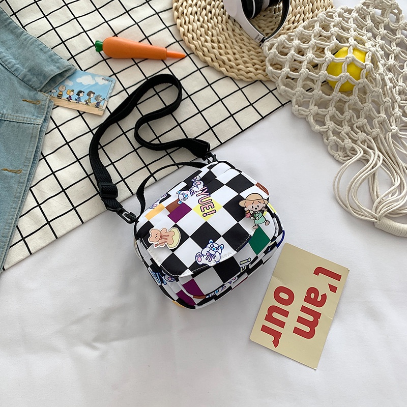 Túi Đeo Chéo Vuông Nhỏ Đựng Điện Thoại Sức Chứa Lớn In Họa Tiết Caro Dễ Thương Cho Nữ