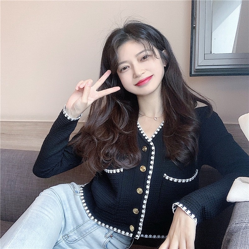 Áo khoác cardigan ZHELIHANGFEI dệt kim tay dài cổ chữ V thời trang dành cho nữ