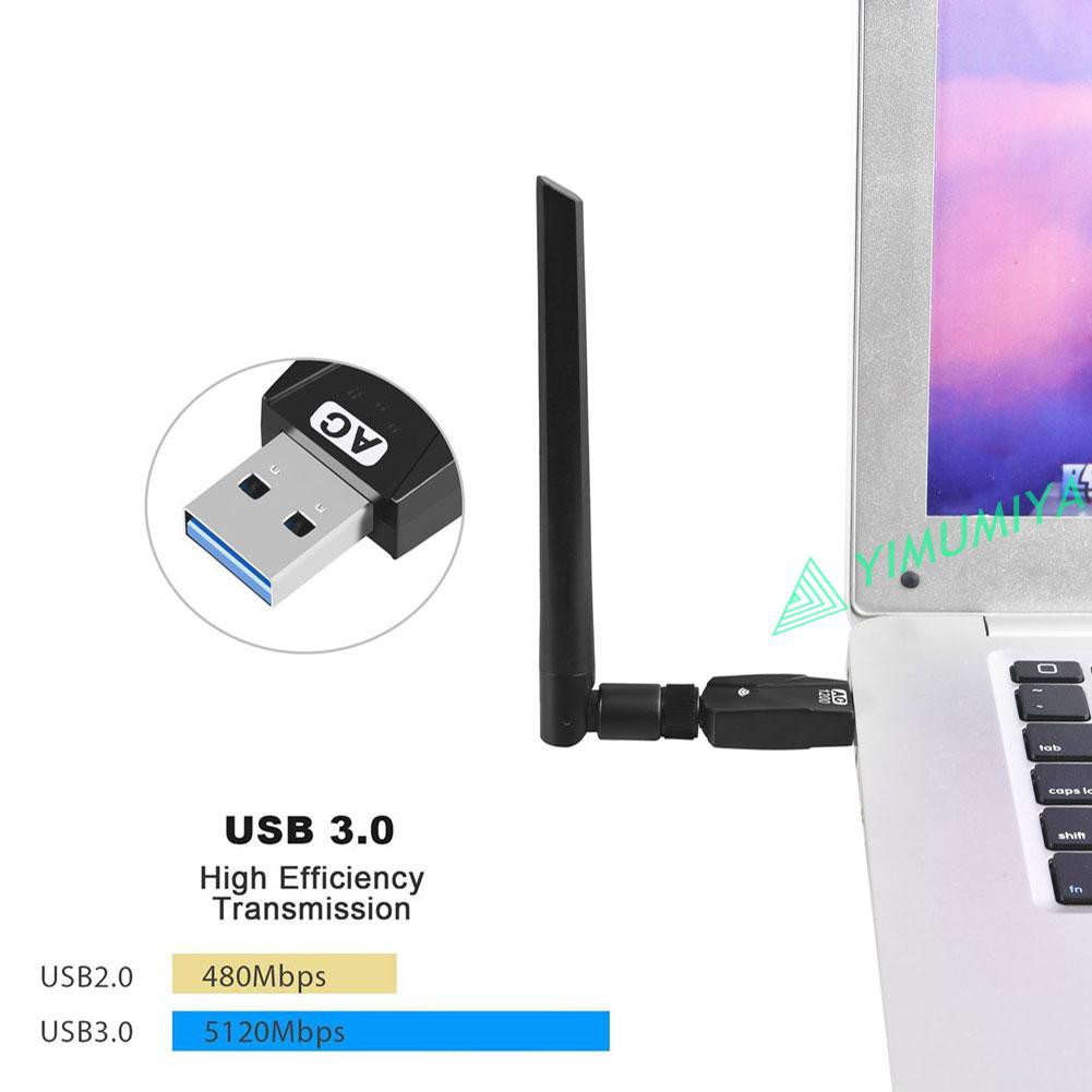 YI 1300M USB Mini WiFi Dongle Adapter Dual Band Wireless Receiver with Antenna