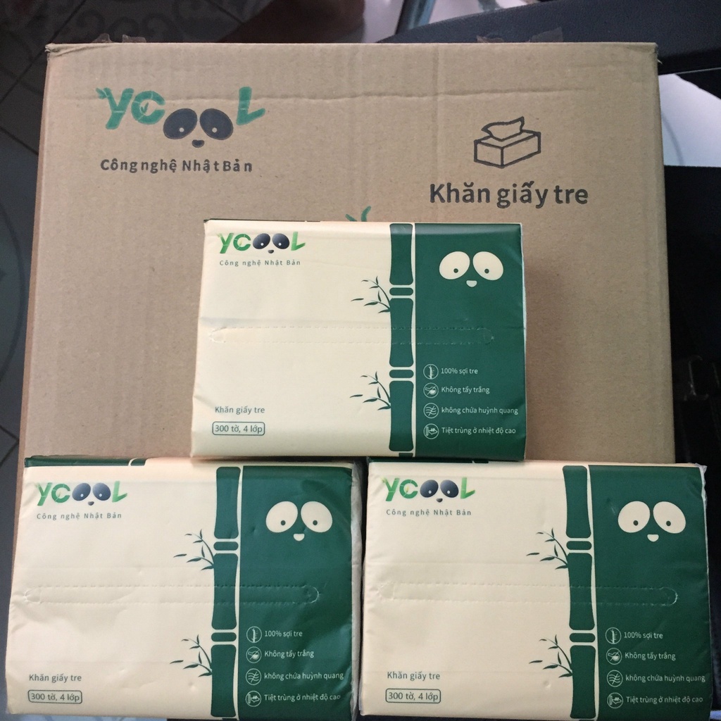 Combo 4 thùng 120 gói /4 lớp khăn ăn YCOOL 100% bột tre thiên nhiên