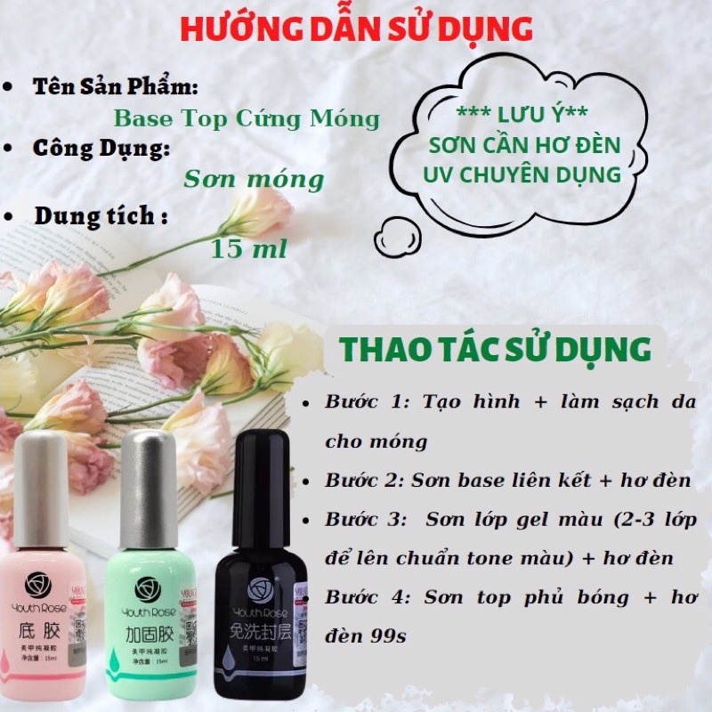 Base top hoa hồng cứng móng top bóng sơn liên kết phụ kiện nail giá rẻ 15ml