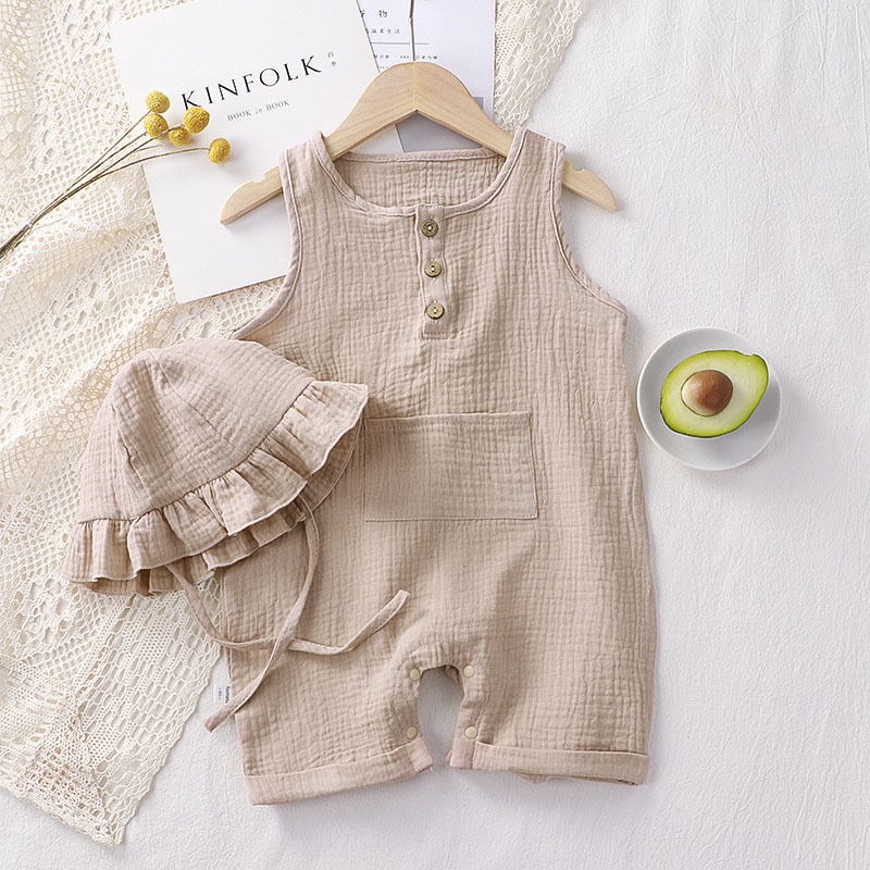 Bộ Áo Liền Quần Sát Nách Bằng Cotton Mềm Nhẹ Thoáng Khí Thoải Mái Màu Trơn Dành Cho Bé Sơ Sinh