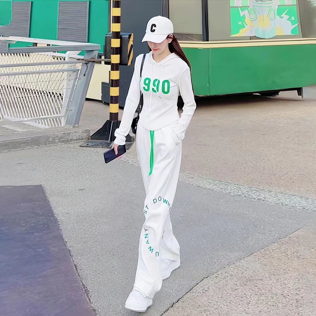 Set Áo Hoodies Có Nón Dài Tay + Quần Dài Thể Thao Thời Trang Hàn Cho Nữ