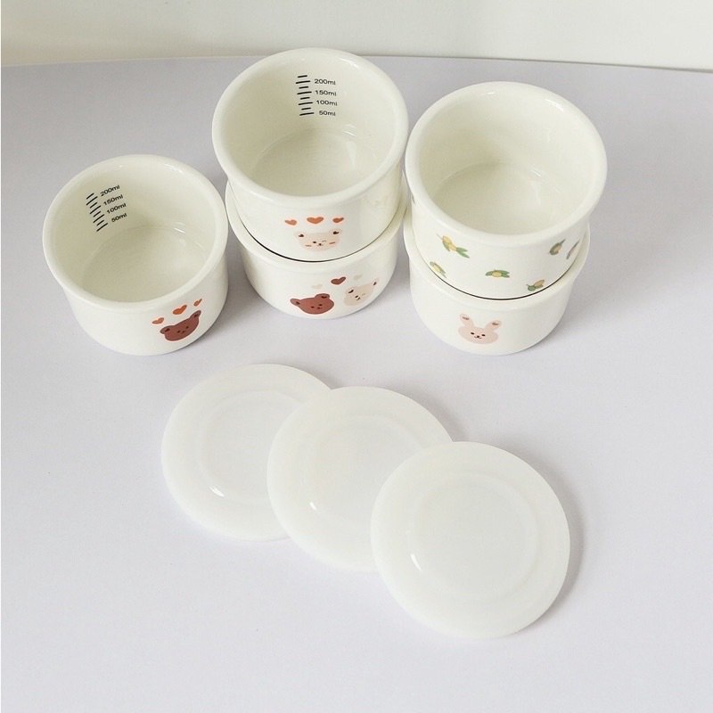 ☘Bát sứ, thố sứ Có Nắp Đậy Silicon Đựng Đồ Ăn Dặm Cho Bé Phong Cách Hàn Quốc☘️