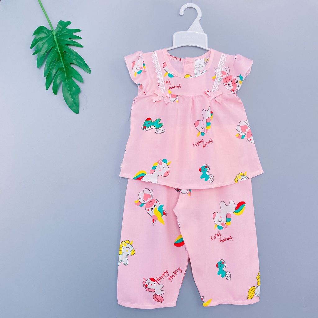 [6-27kg] Bộ quần áo trẻ em tay ngắn quần dài cánh tiên siêu yêu, Đồ bé gái tole lanh 2 da loại 1 mặc nhà thoáng mát