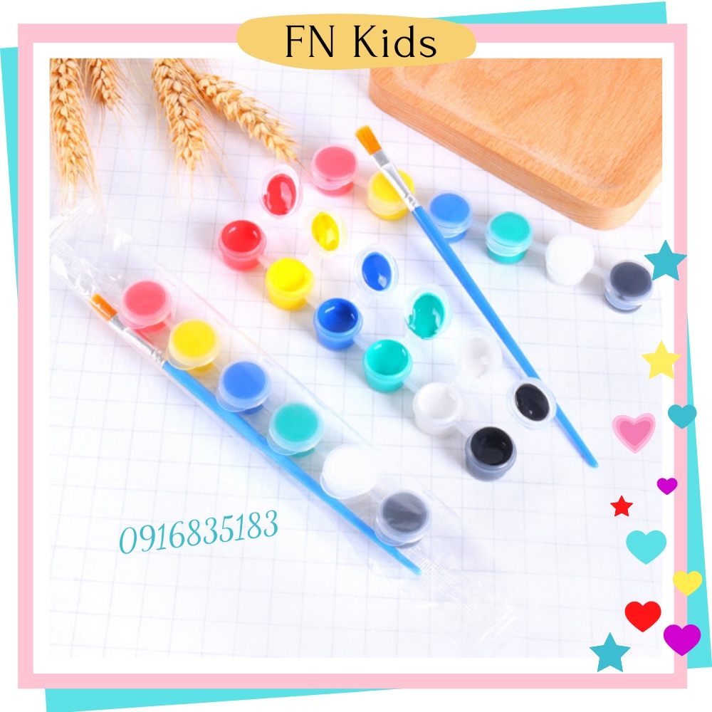 Màu nước Acrylic vỉ  6 màu 3ml (tặng kèm 1 cọ tô)