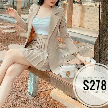 Set vest big size 3 món váy xếp li từ 60kg-90kg