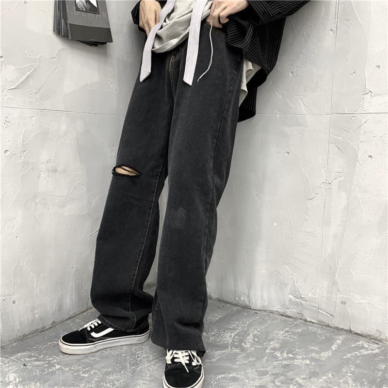 (HÀNG SẴN) Quần Jeans Nam - Quần Baggy ống rộng sắn gấu Ulzzang Hàn Quốc cá tính