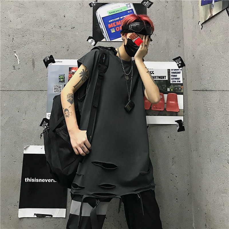 Áo Thun Sát Nách Dáng Rộng Phối Rách Kiểu Retro Hàn Quốc Thời Trang Mùa Hè Cho Cặp Đôi