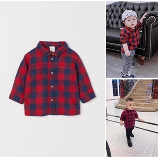 Áo sơ mi kẻ đỏ h&m sz 4-24m
