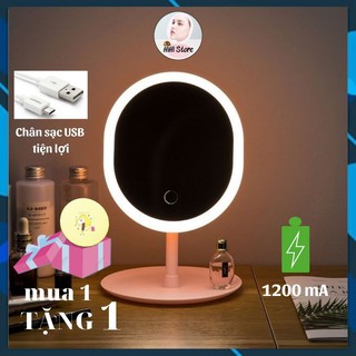 Gương đèn led cảm ứng - gương trang điểm để bàn đèn led hình bầu dục
