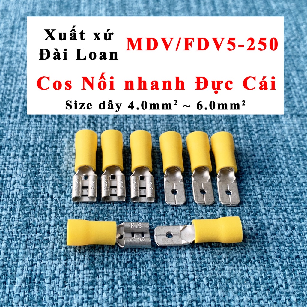 Đầu cos nối nhanh đực cái dạng ghim kiểu Capa - Dây 4mm2 tới 6mm2 - MDV5-250  FDV5-250