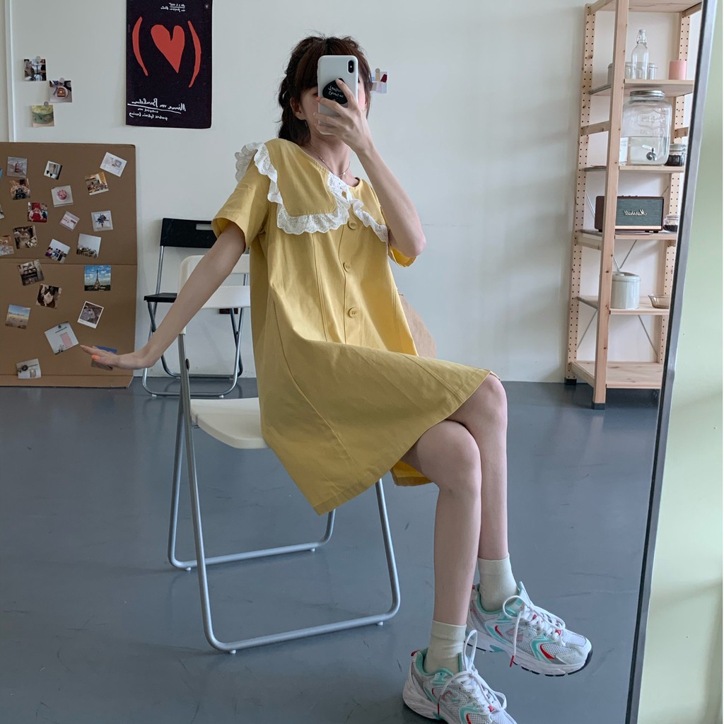 Xiaozhainv Đầm tay ngắn thiết kế dáng rộng phong cách thời trang Hàn Quốc cho nữ | BigBuy360 - bigbuy360.vn
