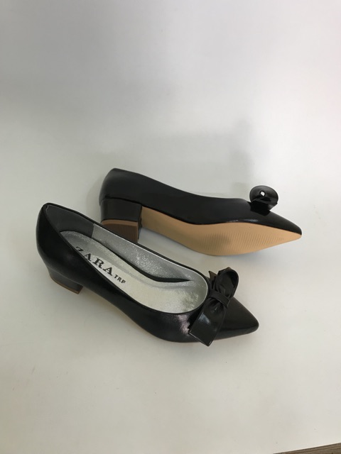Giày Cao Gót Đính Nơ Da Thật Đế 4cm