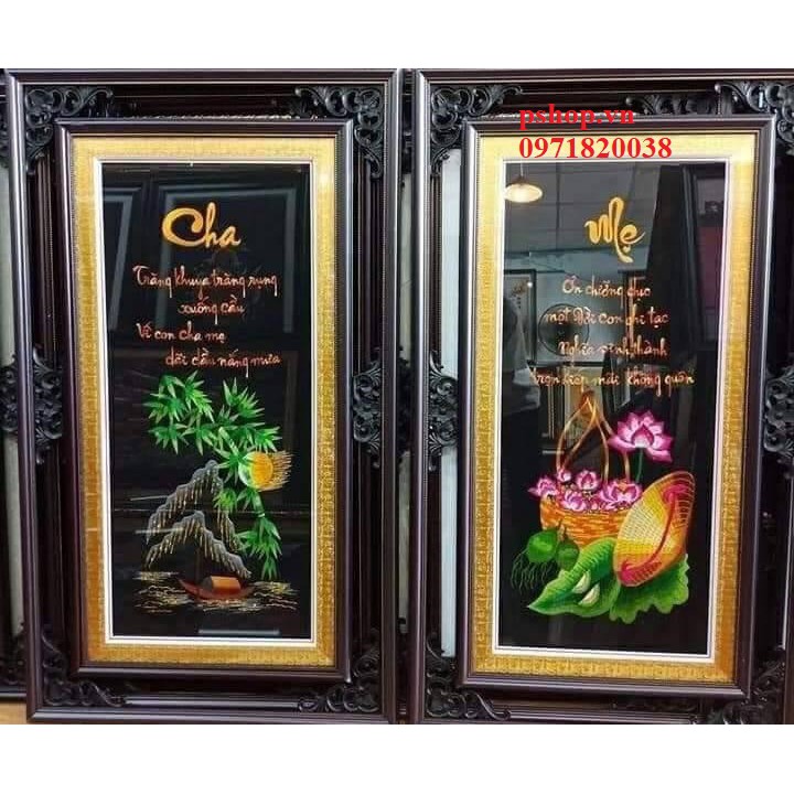 Tranh Thư pháp - Tranh thêu thành phẩm Công ơn cha mẹ TL032 80x80 - Tranh thêu thành phẩm Cha mẹ chưa khung