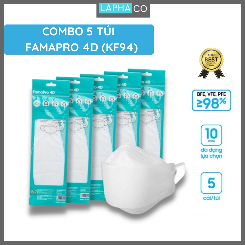 [TÚI-5 CÁI] COMBO 5 TÚI Khẩu trang y tế cao cấp kháng khuẩn 3 lớp Famapro 4D