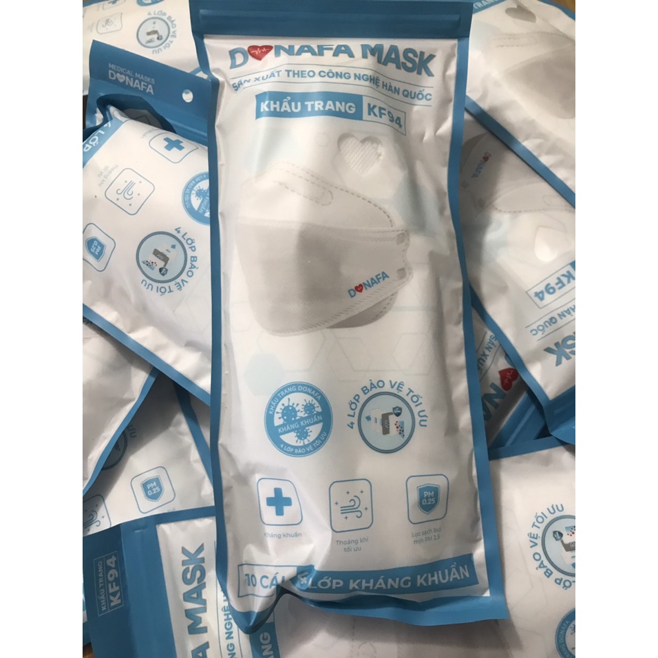 Khẩu trang y tế cao cấp kháng khuẩn FK94 donafa mask, set lẻ 10 cái