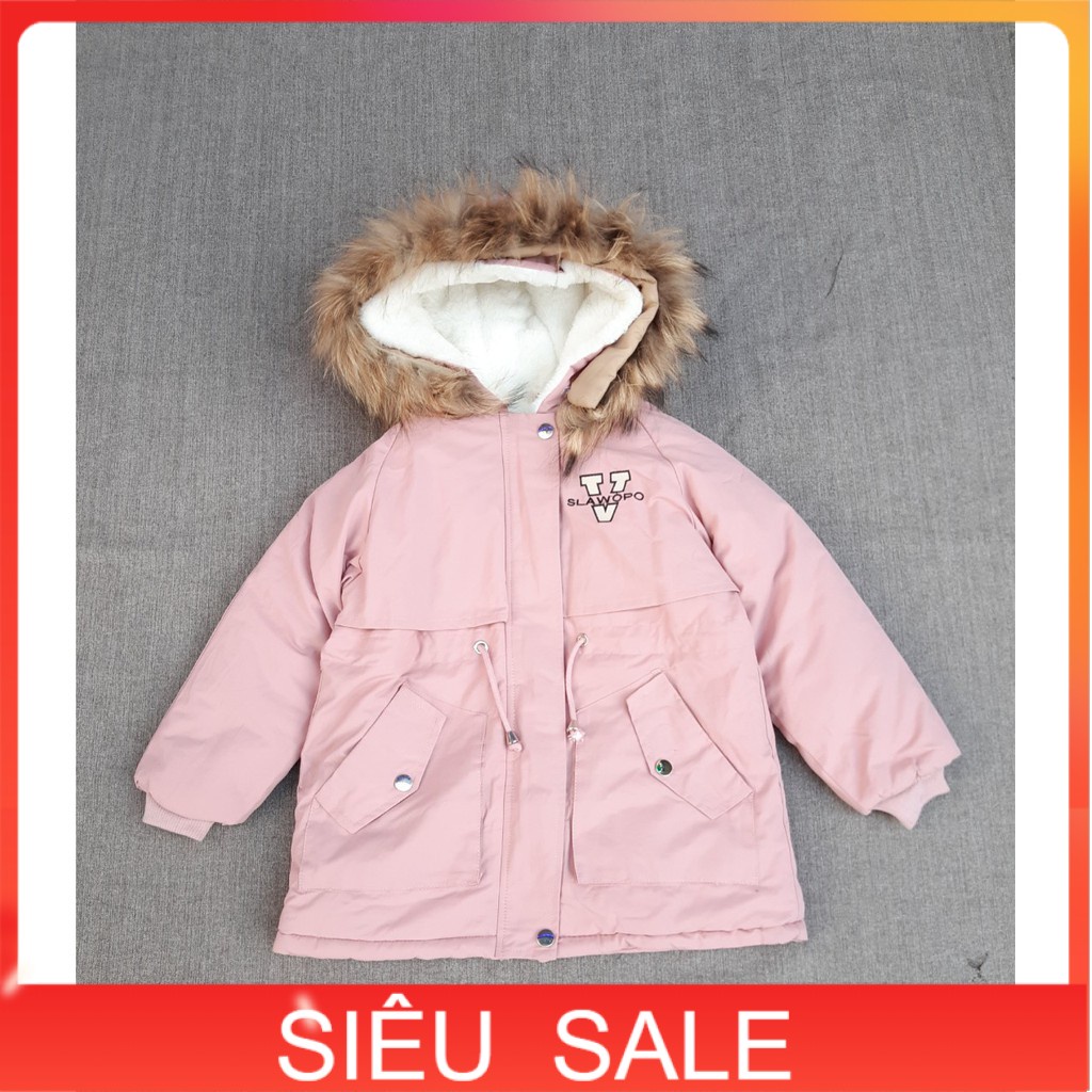 Áo Parka bé gái lót lông 9-16 tuổi mũ vành lông, Áo khoác cho bé chít eo hàng xuất khẩu xịn sò