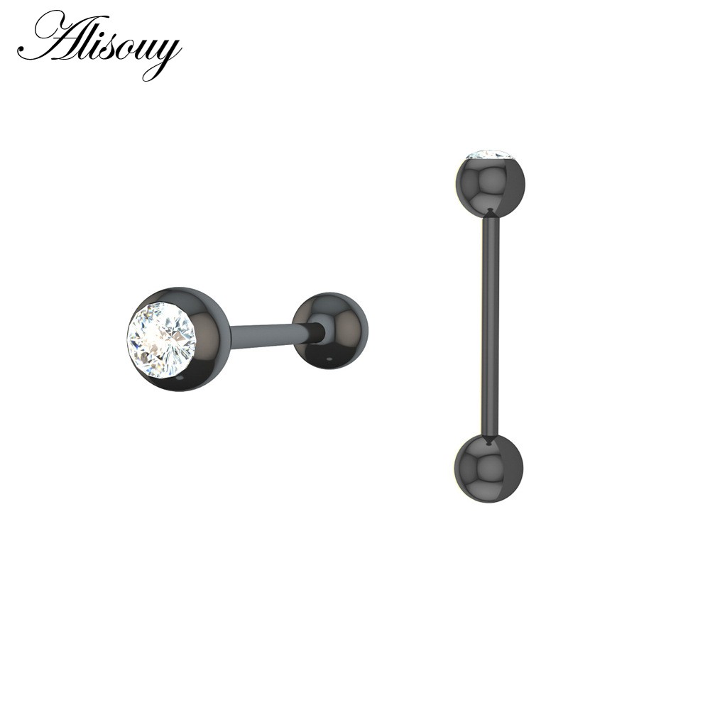 Alisouy 1 Khuyên Lưỡi / Môi / Lưỡi Bằng Thép Không Gỉ Đính Đá zircon Hình Hoa / Trái Tim Trọng Lượng 14g