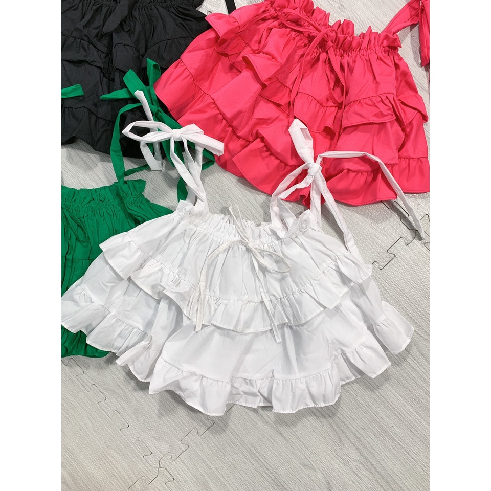 Áo hai dây xòe croptop hai tầng dây tự cột nhiều màu vải mềm mịn [hom đẹp