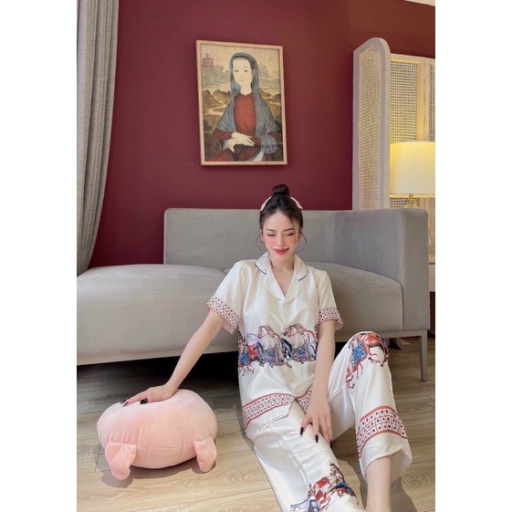 Đồ bộ pyjama mặc nhà lụa latin tay ngắn quần dài
