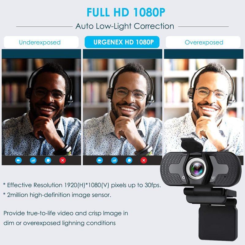 HD 1080P 30FPS Webcam For PC Laptop With Microphone Computer Web Camera 360° Degree Rotatable Cameras For Live Broadcast Video Calling Conference Work Home Office School Meeting