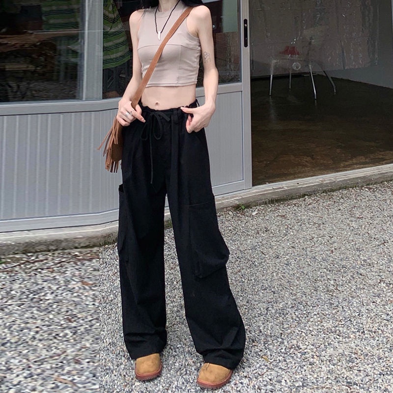 Quần dài COZOK ống rộng lưng cao có túi hợp thời trang