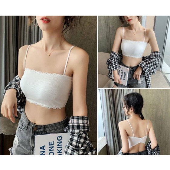 Áo lót nữ áo Bra len tăm có đệm mút hai dây mềm mại cao cấp freesize 37-65kg AOLOT07