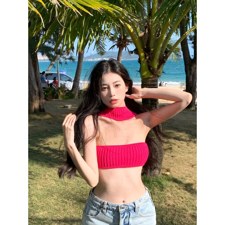 Porozi  Áo dây  dệt kim hở lưng ôm dáng quyến rũ hợp thời trang phong cách Hàn Quốc cho nữ