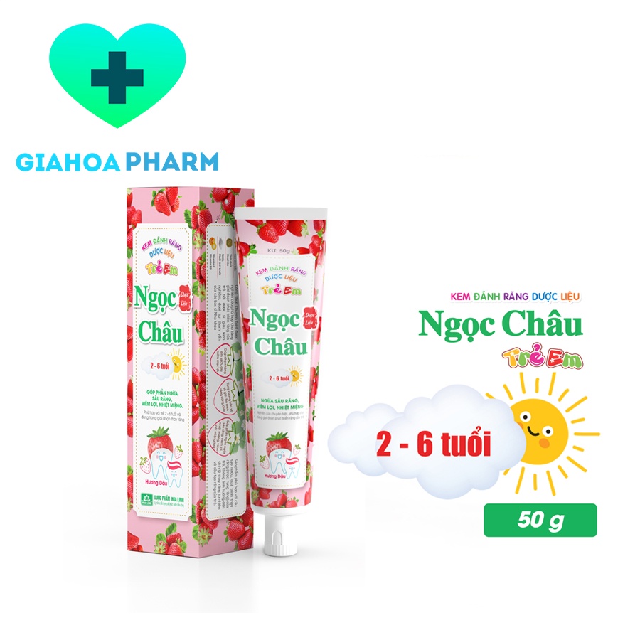 Kem đánh răng dược liệu Ngọc Châu trẻ em hương dâu (Cho bé 2 - 6 tuổi) - Ngừa sâu răng, nhiệt miệng, chảy máu chân răng