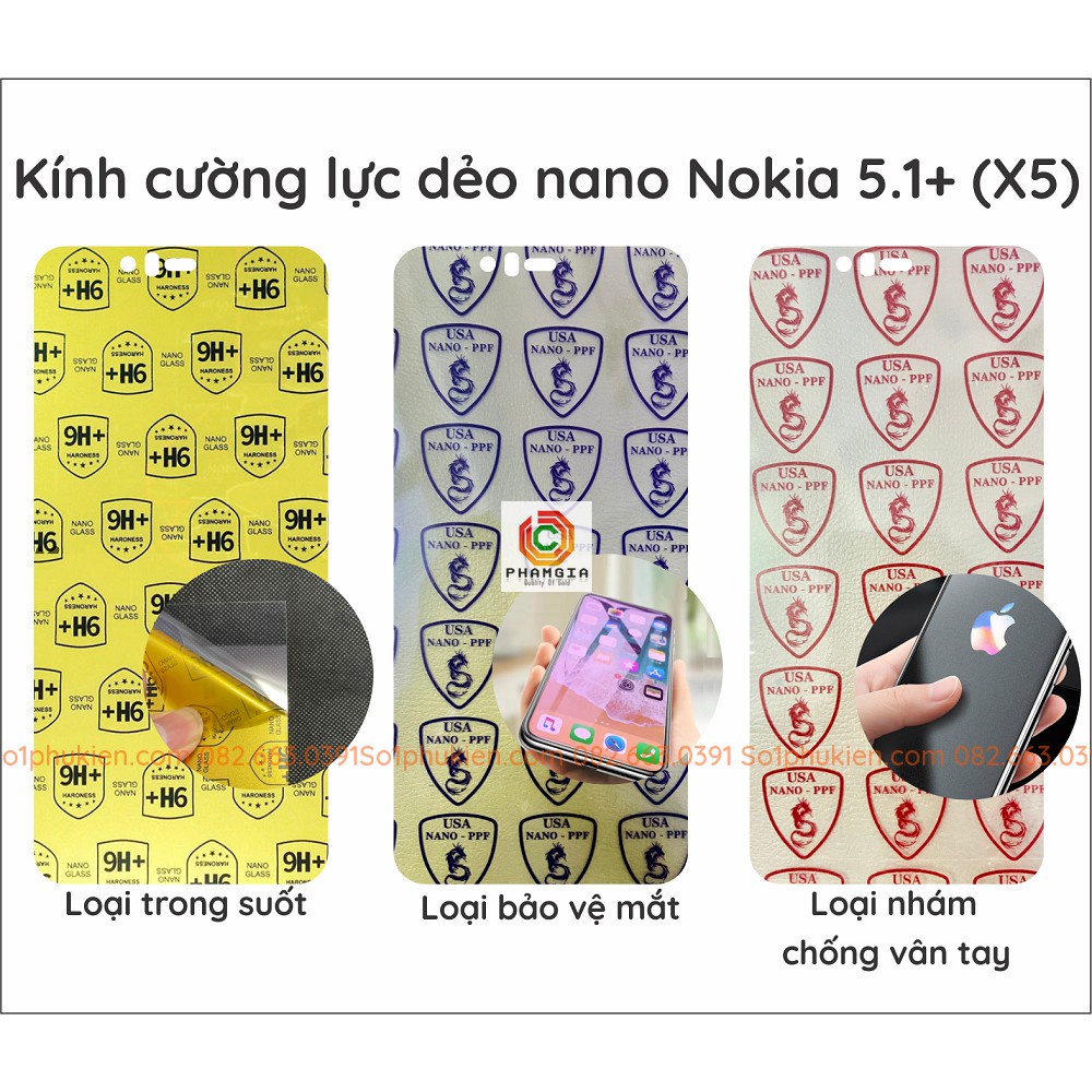 Dán kính cường lực dẻo nano nokia 5.1+(plus) (x5) / 6.1+(plus) (x6) / 8.1 (x7) trong suốt, siêu bền