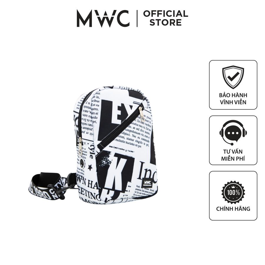 Balo MWC 0815 - Túi Đeo hông unisex, Túi Đeo Chéo Mini Vải Canvas Họa Tiết 2 Ngăn Thời Trang
