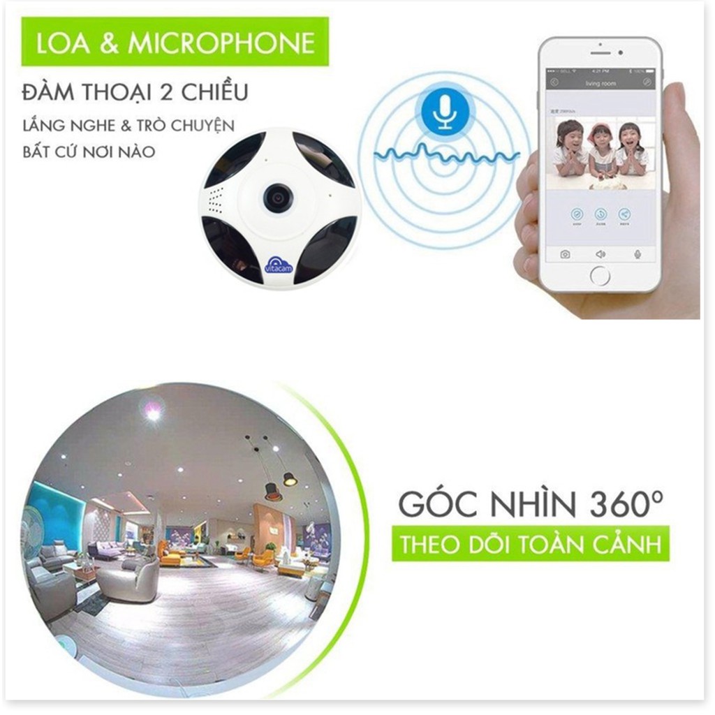 Camera IP Wifi 2.0MP ốp trần Panorama Vitacam VR1080 - Góc nhìn toàn cảnh 360 độ - VR1080