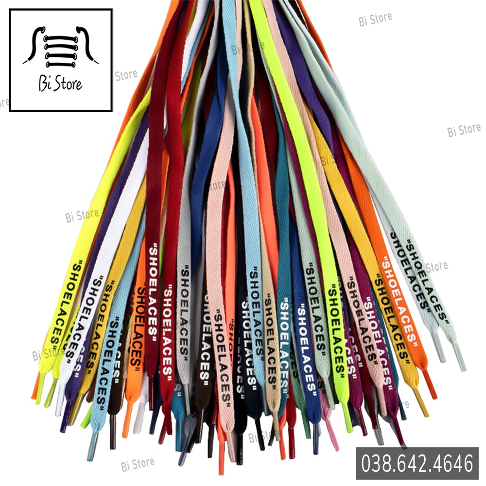 [Bảng 28 màu - 160cm] Dây giày dẹt có chữ SHOELACES dài 1m6 dành cho giày Nike AF1, AJ, Converse cổ cao [Bán theo cặp]