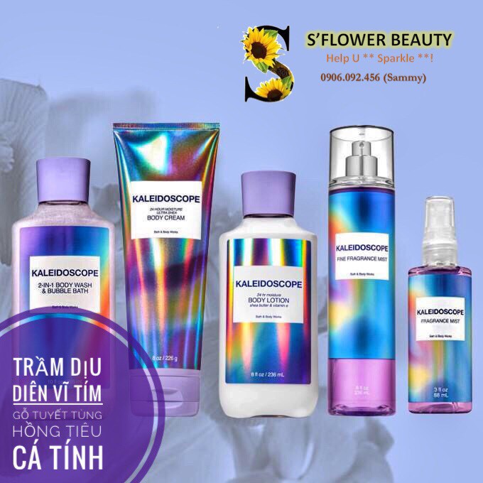 ✨ KALEIDOSCOPE ✨ Bộ Sản Phẩm Gel Tắm Lotion Xịt Thơm Dưỡng Mịn Da Lưu Hương Toàn Thân Bath & Body Works