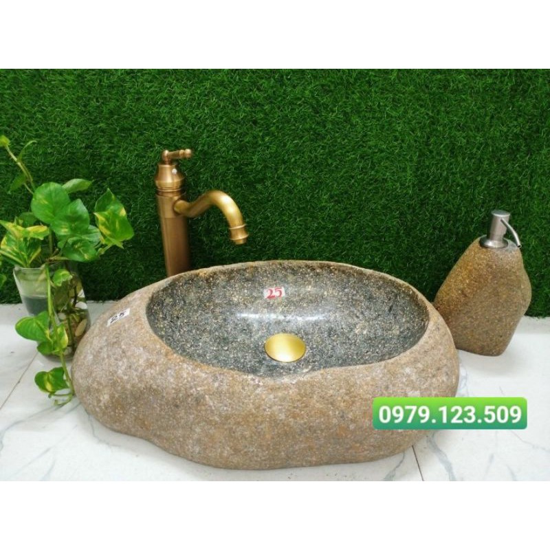 Combo "vòi + chậu lavabo + bộ xả" đá cuội