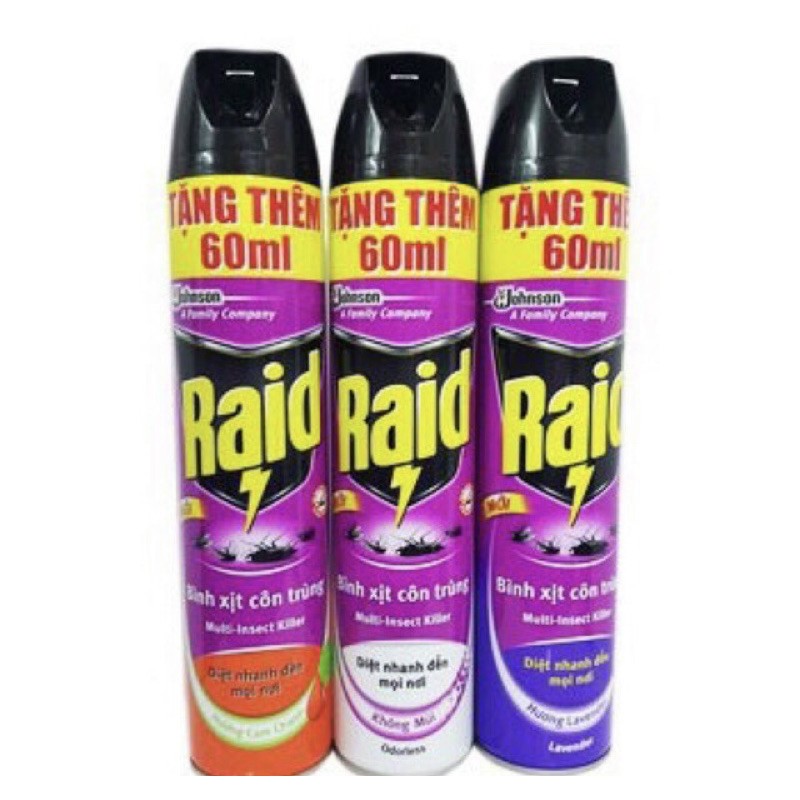 Bình xịt muỗi, côn trùng Raid chai 600ml đủ mùi