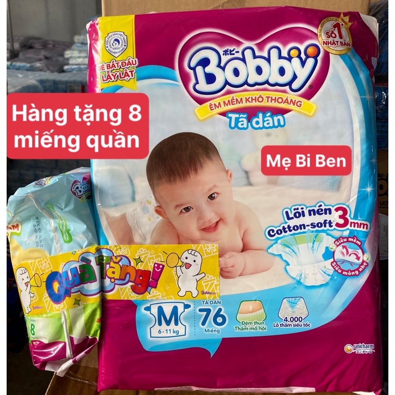 Tã Dán Bobby siêu thấm khô thoáng size M76 miếng