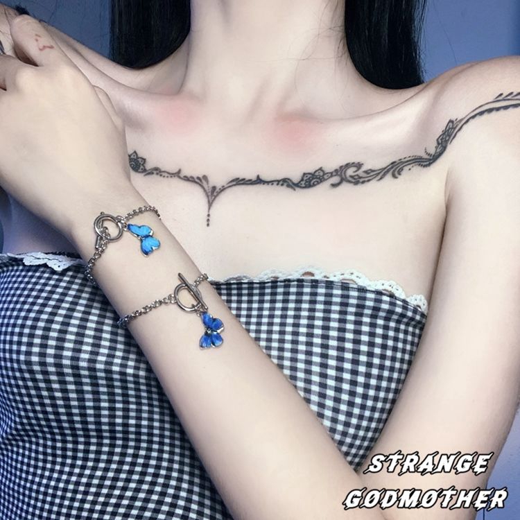 Vòng Tay Gắn Mặt Hình Bướm Xanh Cá Tính Phong Cách Retro