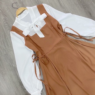 ĐẦM NÂU NƠ CỔ VINTAGE