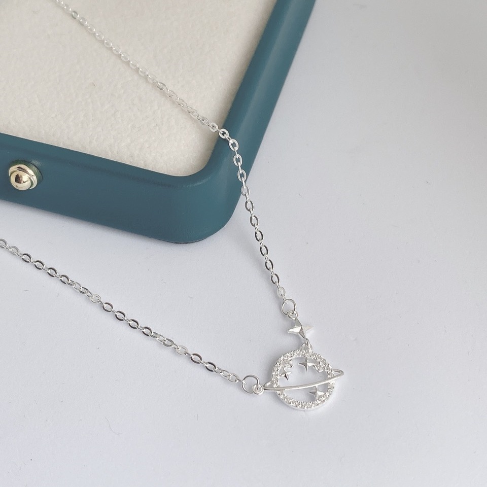 Dây chuyền Bạc nữ Evasilver mặt hình địa cầu đính đá, vòng cổ chất liệu bạc ta thiết kế tinh xảo