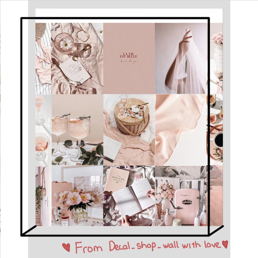 Wall Collage dán tường trang trí decor phòng ngủ - theme Dusty Pink Rose