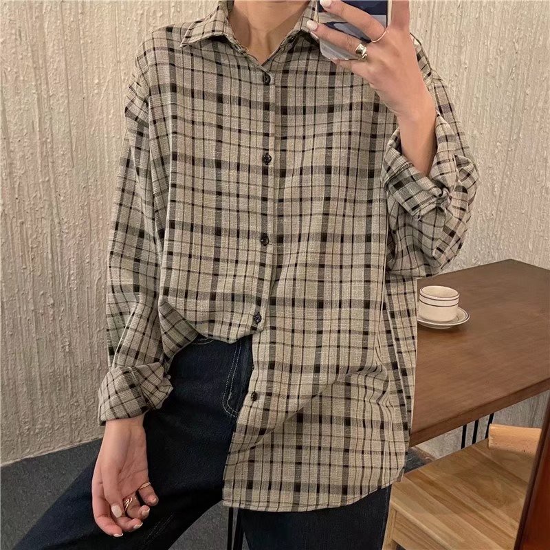 áo dài tay Sơ Mi Dáng Rộng Sọc Ca Rô flannel nam Thời Trang Hàn Quốc áo sơ mi trắng Cá Tính unisex thời trang nam áo flannel siêu đẹp áo sơ mi nam unisex sơ mi nữ form rộng