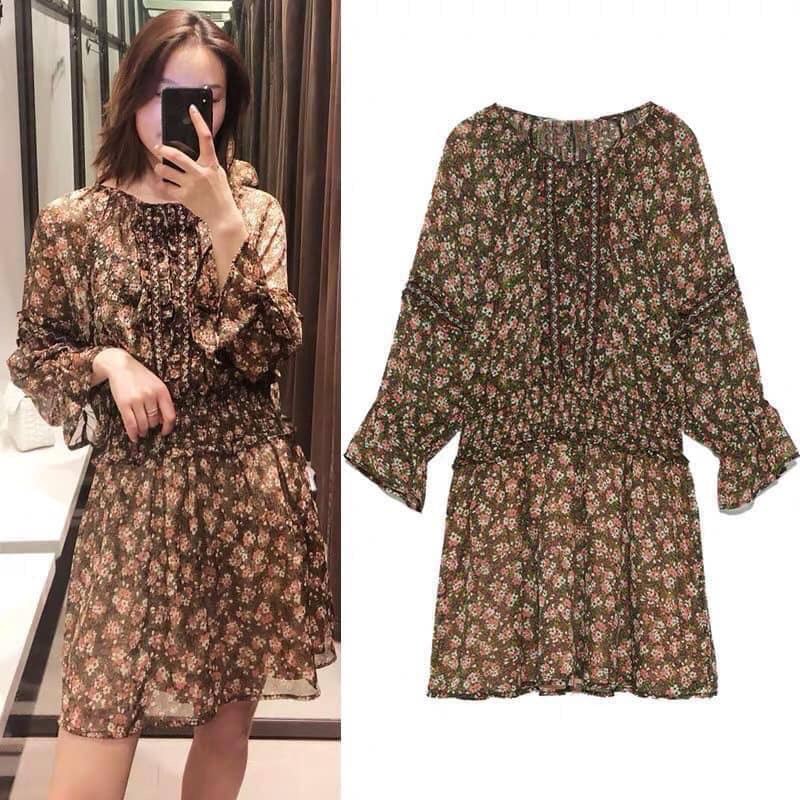 váy hoa nhí dài tay dáng ngắn size XS - Zara authentic