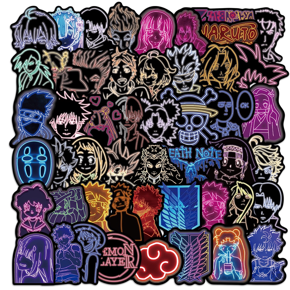 Set 10/30/50 Nhãn Dán Hoạt Hình Màu Neon Trang Trí Đa Năng