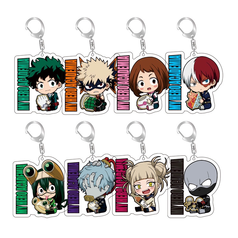 ( Mica trong acrylic ) Móc khóa IN HÌNH BOKU NO HERO ACADEMIA HỌC VIỆN ANH HÙNG ver Ngồi Ôm Đồ Có Chữ anime chibi
