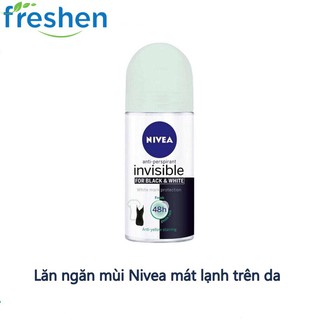 Lăn ngăn mùi Nivea Invisible Fresh for Black & White giảm vệt ố vàng trên áo - mát lạnh trên da