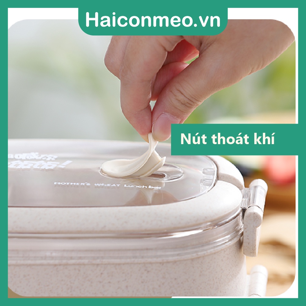 Hộp đựng cơm lúa mạch 2 tầng có quai xách 800ml