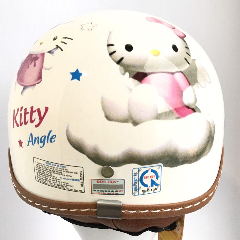 Mũ bảo hiểm trẻ em cao cấp siêu đáng yêu - Xteen dấu kính - Kitty trắng (có nhiều tem)