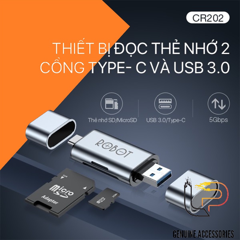 ĐẦU ĐỌC THẺ NHỚ TYPE-C CR202 - CARD READER TYPE-C TF/SD CR202